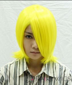 12 Inch Capless Straight Yellow Synthetic Hair Costume Wigs