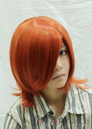 12 Inch Capless Straight Orange Synthetic Hair Costume Wigs
