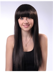 New Fashion 22 Inch Capless Straight Brownish Black Synthetic Hair Wig