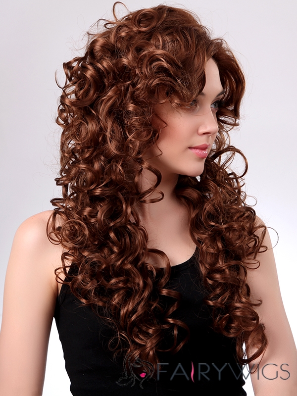 Sexy 22 Inch Capless Curly Medium Brown Synthetic Hair Wig