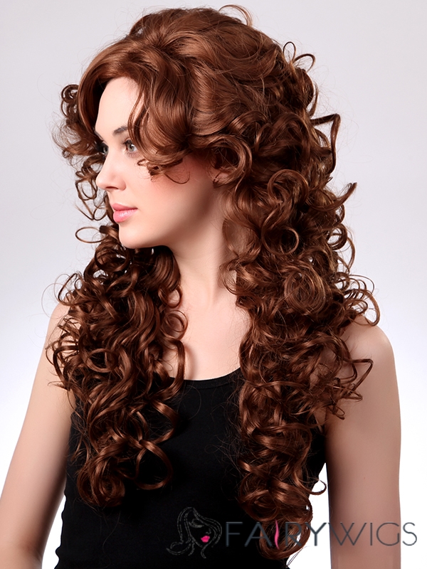 Sexy 22 Inch Capless Curly Medium Brown Synthetic Hair Wig