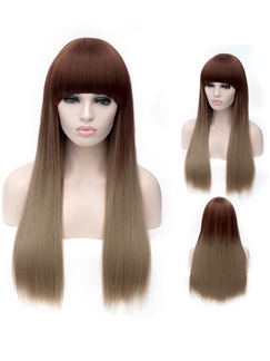 Youthful Long Straight Brown Full Bang Synthetic Hair Wigs 