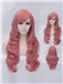 Romantic Dark Pink Long wavy Side Bang Synthetic Wig