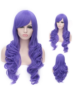 Romantic Purple Long wavy Side Bang Synthetic Wig