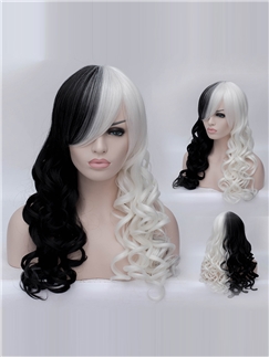 28 Inch Capless Wavy Mixed Color Synthetic Hair Long Costume Wigs