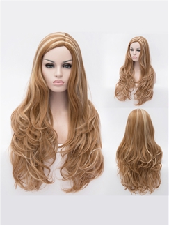 28 Inch Lace Front Wavy Brown Top Quality High Heated Fiber Wigs