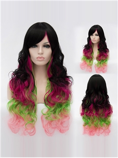30 Inch Capless Wavy Mixed Color Synthetic Hair Long  