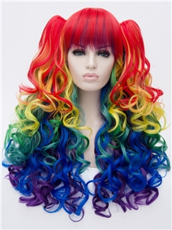 Lustrous Long Colorful Female  Wavy Pigtail Hairstyle 28 Inch
