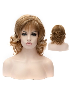 European Style Short Flaxen Female  Wavy Full Bang Hairstyle 13 Inch