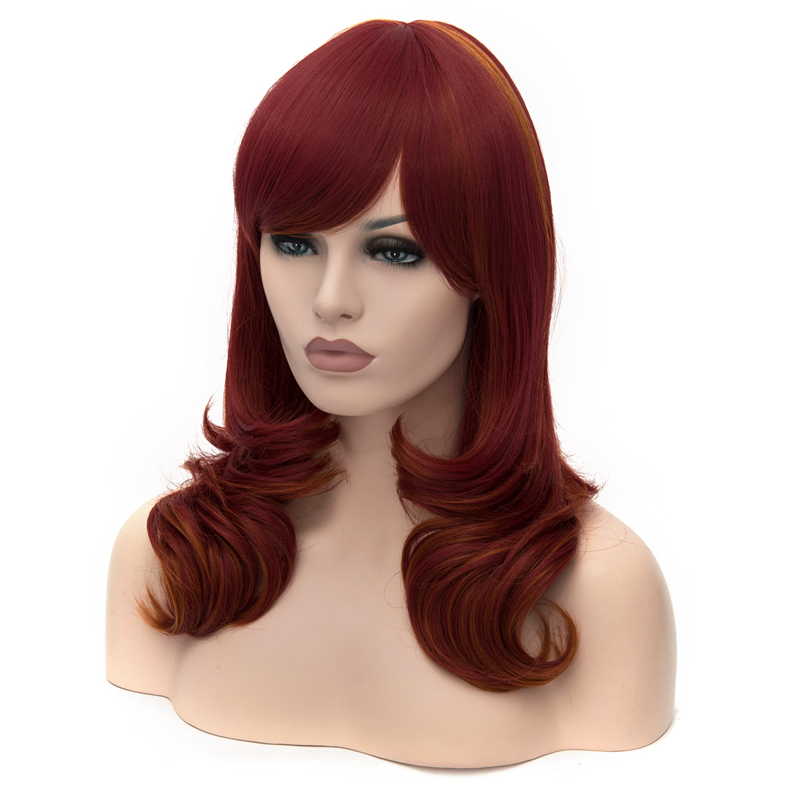 Concise Side Bang Wavy Brownish Red  Medium Capless Synthetic Wig 
