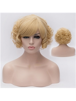Vogue Wig Short Curly Light Golden  Side Bang Capless Wigs