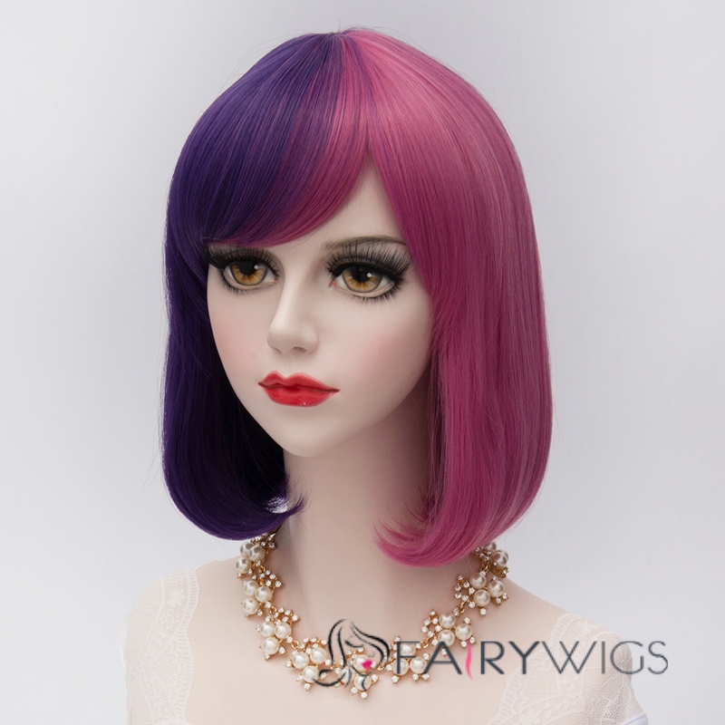 Rose Red with Purple Short Straight Lolita Wig
