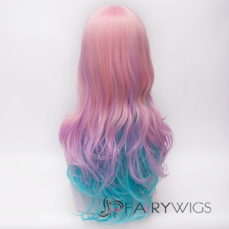 Versatile Long Wave Pink Mixed with Blue Cosplay Wig