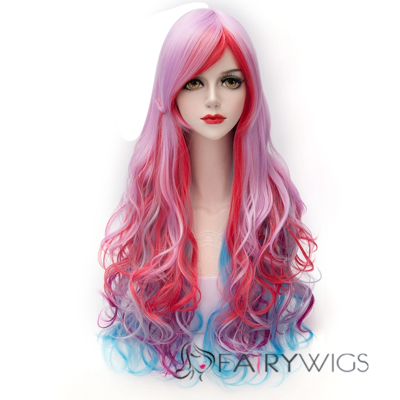 Colorfull Long Girl Cosplay Wigs 28 Inches