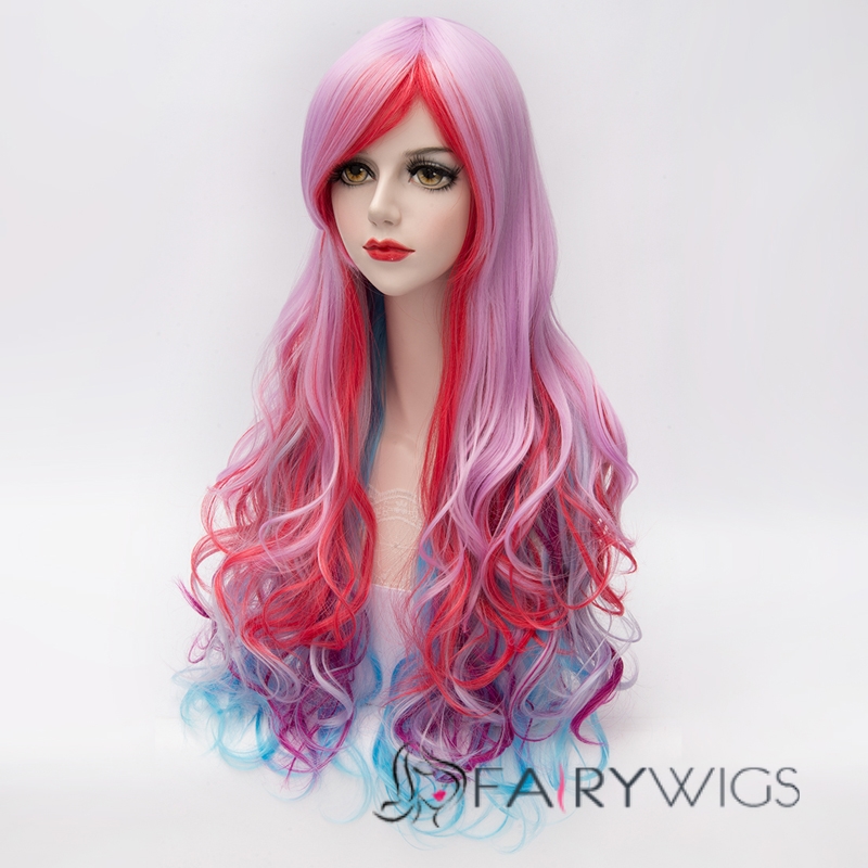 Colorfull Long Girl Cosplay Wigs 28 Inches