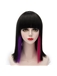 Normal Medium Straight Black Mixed with Purple and Rose Red Wig