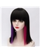 Normal Medium Straight Black Mixed with Purple and Rose Red Wig