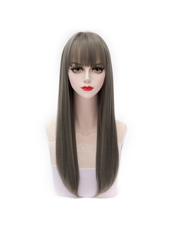 Pretty Long Grey Straight Lolita Wig with Full Bang
