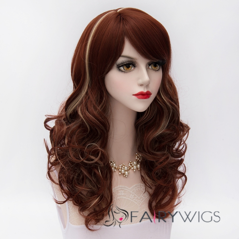 Japanese Lolita Style Reddish Brown with Blonde Cosplay Wigs 18 Inches