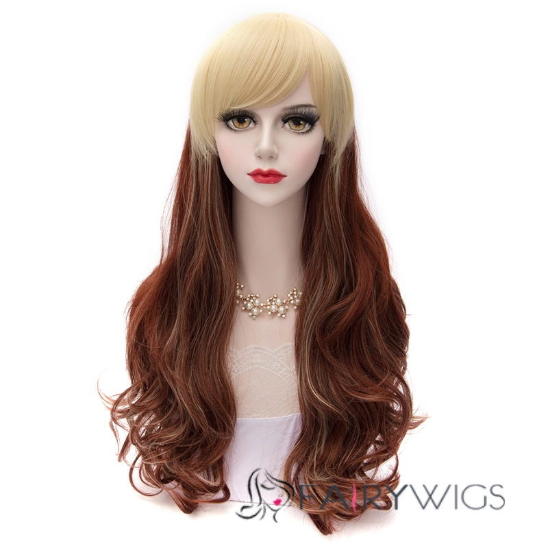 Long Brown Mixed with Blonde Synthetic Hair Cosplay Wigs
