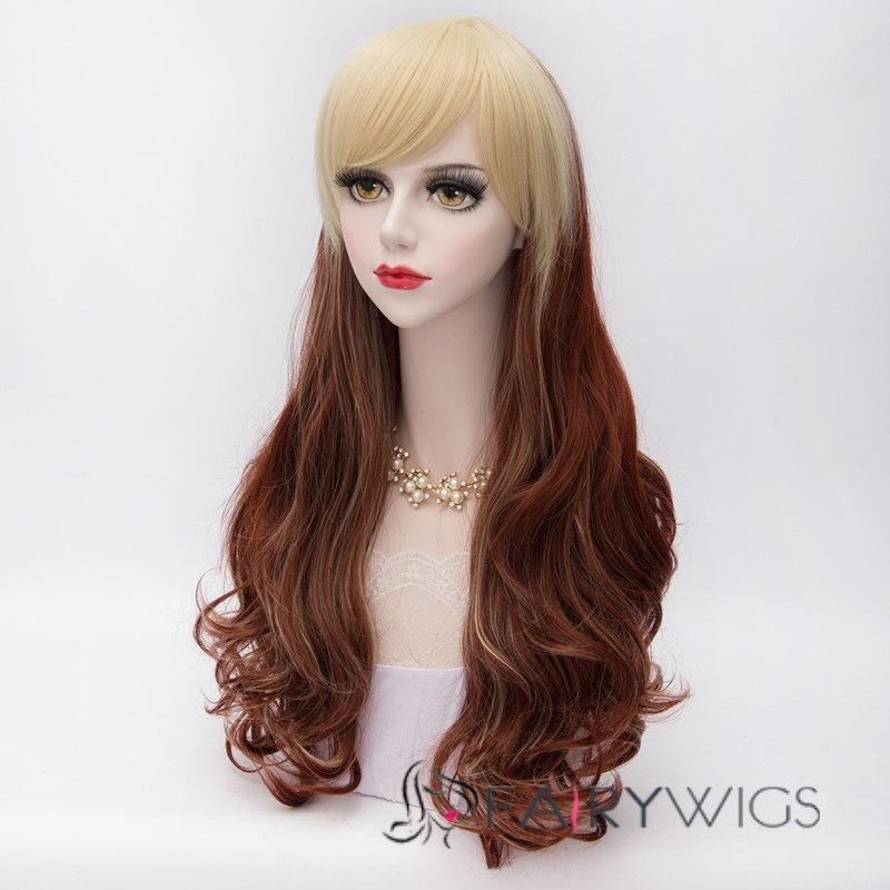 Long Brown Mixed with Blonde Synthetic Hair Cosplay Wigs