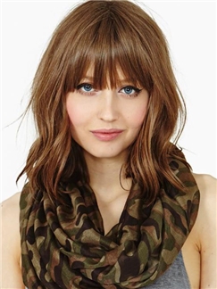 Attractive 100% Human Hair Natural Wave with Full Bangs 12 Inches