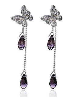 Beautiful Crystal Butterfly Tassel Earrings