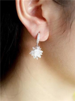 Fashion Zircon Ice Flower Silver Needle Earrings