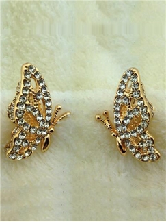 Fashion Rhinestone Hollow-Out Butterfly Earrings