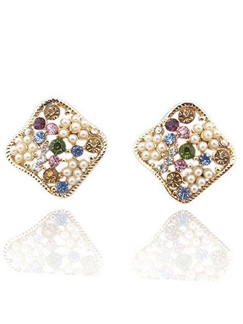 New arrival Color Square Rhinestone Stud Earrings