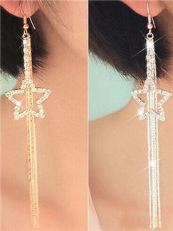 Graceful Five-pointed Star Pendant with Rhinestone Drop Earrings