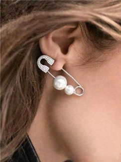 Fashion Diamond Paper Clip Pearl Earrings