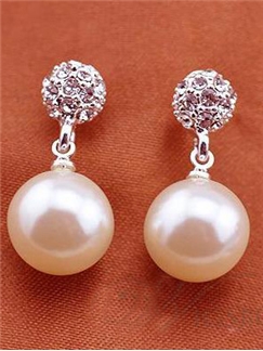 Elegant Pearl & Rhinestone Decorated Drop Earrings