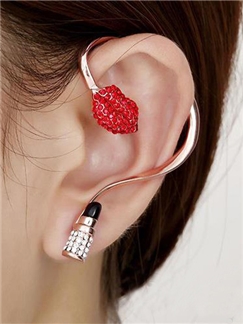 Elegant Red Lip Designed Diamond Gathered Cuff Earring